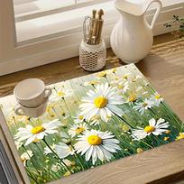 1Pcs Rubber Drying Mat With Daisy For Coffee Shop Restaurant Kitchen Carpet Tableware Durable Diatom Mud Table Mat Pet Mat 30*40cm