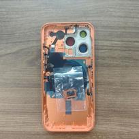 Galinis korpusas iPhone 14 Pro iki 17 Pro, iš anksto sumontuoti mygtukai, vidurinis rėmelis, 14Pro konvertavimas į 17Pro + SIM dėklas + Flex 14pro to 17pro oranžinė