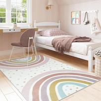 Elegant Boho Rainbow Wave Dots Area Rug Soft Non-Slip Living Room Carpet For Bedroom Bedside Baby Room Decor Floor Mat Gift 60x90cm(23x35in)