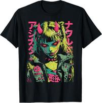 Japoniškas Streetwear Cyberpunk Y2K Retro Techwear Manga Anime Marškinėliai S yellow