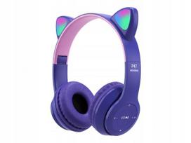 Belaidės ausinės su Rgb, katės ausytėmis, violetinės