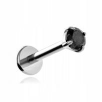 Titano labret auskaras sidabrinis su juodu cirkoniu helix 1.2/6/3