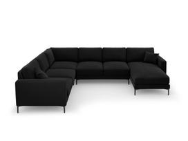 Kairinė kampinė sofa Venus, 6 sėdimos vietos, juoda