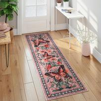 Vintage Butterfly Flower Runner Rug Non Slip Long Carpet for Entryway Hallway Bedroom Retro Boho Home Decor Durable Easy Clean 40X60CM