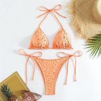 Solid Brown String Halter Triangle Micro Bikini Thong 2026 Sexy Swimsuit Women Wrinkled Swimwears Bathing Suit Bikinis Set Mujer S beige