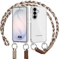 Coque pour Samsung Galaxy S26, Protection Antichoc Rigide Transparent avec Cordon Marron balta