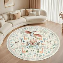 Apvalus Pasakų Pilies Drakono Kilimas Linksmas Miško Gyvūnų Vaikų Kambario Kilimas Namų Dekoras Svetainės Miegamojo Grindų Kilimėlis 80cm x 80cm beige