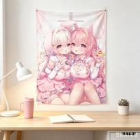 Maid Outfit Anime Girl Galgame Tapestry, Kawaii Wall Hanging for Sweet Bedroom Dorm Room Aesthetic Decoration Gift for Friends 100X70CM