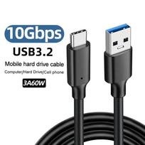 USB3.2 10Gbps Cable USB Type A to USB C 3.1/3.2 Gen2 Cable Data Transfer USB C SSD Hard Disk Cable 3A 60W QC 3.0 Fast Charging 0.5m black