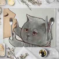 Cartoon Cat Placemat Cotton Linen Table Mat Kawaii Cats Animal Pattern Place Mats For Children Kids Kitchen Dinning Coaster Pad 30x45cm-4pcs