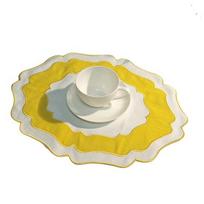 Scalloped Linen Placemat Dining Table Mat Machine Washable Wrinkle Free Dining Placemat for Home Farmhouse Kitchen Restaurant