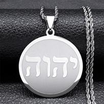 Tetragrammaton Jehovos Jahvės raidžių karoliai Dievo vardai Nerūdijančio plieno sidabro spalvos žydiški senoviniai YHWH karoliai papuošalai gray