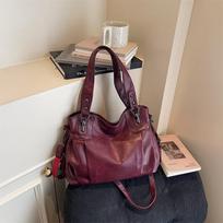 Multi-compartment Soft Leather Tote Bag Women's Shoulder Messenger Bag raudona