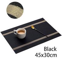 Striped PVC Table Mat Woven Waterproof And Oil-proof Non-slip Light Luxury Table Mat Simple Household Cup Mat 45x30cm (Black,45x30CM)
