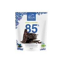 Juodojo šokolado 85% plokštelės su kakavos gabaliukais, ekologiškos