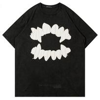 2023 Vintage Men T Shirt Hip Hop Embroidery Teeth Patch Washed Tshirt Punk Gothic Oversized Tee Shirts Harajuku  Loose Top S white