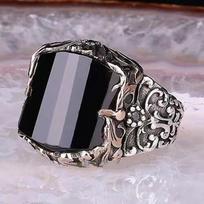 Accessories: Black Vintage Punk Style Engraved Pattern Ring, Personality Men'S Hip-Hop Ring no. 13 gray