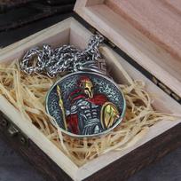 Vintage Spartan Shield Pendant Necklace 316L Stainless Steel Punk Men's Biker Jewelry Gift for Party no box&70cm gray