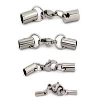 5Pcs Stainless Steel Leather End Caps with Lobster Clasps Hooks Connectors For DIY Bracelet Necklace Jewelry Making Accessories 1mm hole gray
