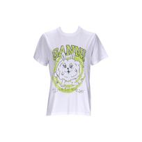 Ganni Logo Rocking Rabbit Cartoon Solid Color Letter Print Short Sleeve T-Shirt Women tops White T3593151 M