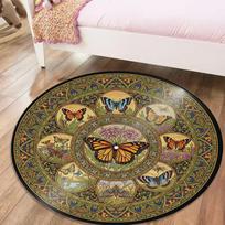 Retro Butterfly Round Area Rug,Carpet Rug for Living Room Bedroom Sofa Playroom Decor,Non-slip Floor Mat113 80cmx80cm