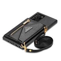 Piniginė su užtrauktuku Samsung Galaxy S23 S22 S21 FE Note 20 Ultra S25 S24 Plus A52 A52s A53 dėklas kortelių laikiklis dirželis crossbody odinis Galaxy S24 Ultra