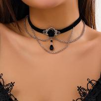 Vintage Black Lace Choker Necklace Gothic With Waterdrop Tassel Pendant Fashion Jewelry For Women