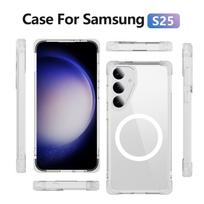 Populiarus mobiliojo telefono dėklas, skirtas Samsung S25, su magnetiniu žiedu, apsaugantis nuo kritimo, skaidrus, palaikantis belaidį įkrovimą, skaidrus mobiliojo telefono dėklas S25 Ultra 5G