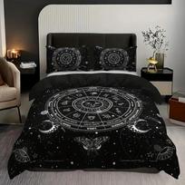 Boho „Sun And Moon“ antklodės užvalkalų komplektas, juodai baltas, gėlių rašto patalynės komplektas, bohemiškas, egzotiškas antklodžių užvalkalas, karalienės dydžio miegamojo dekoras visiems sezonams 135x200cm