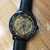 BEIYINUO Men's Skeleton Automatic Watch: Transparent Case, Engraved Movement, Self-Winding, Leather Strap. beige