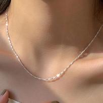 New 925 Sterling Silver Sparkling Water Wave Chains Necklace Smooth Choker Simple Women For Girls Wedding Gift Fine Zircon