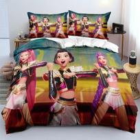 K-Pop D-Demon Bedding Set Demon Hunters Themed Colorful Print Polyester Student Bed Sheet Duvet Cover Kid Gift Home Textile EU Twin(135x200cm) black