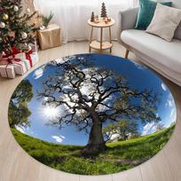 Majestic Ancient Oak Tree Round Rug Anti-slip Soft Nature Landscape Carpet for Cozy Living Room Bedroom Home Decor 60cmx60cm