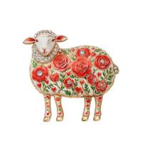 1Pcs Rose-Flower Sheep Brooches For Women Unisex 4-Color Rhinestone Year Of The Goat Animal Party Office Brooch Pin Gifts A2 beige