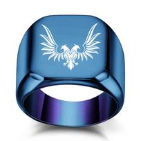 Double Eagle Titanium Steel Ring Men Retro Punk Square 18MM Fashion Male Ring No. 4 mėlyna