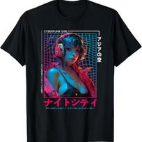 Cyberpunk anime girl T-Shirt S juoda