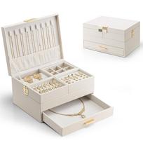 VLANDO Jewelry Box Large Three-Tier Rotating Tray Drawer Necklace Ring Accessory Women Gift dramblio kaulas