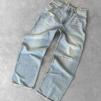 Unisex Plauti Plėšyti Sendinti Džinsai Moterims ir Vyrams Su Skylėmis Siuvinėti Platūs Kojų Amerikietiško Retro Džinsiniai Kelnės Laisvi Panko Gatvės Drabužiai S mėlyna