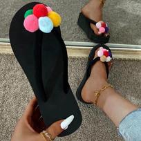 Fashion Colorful Flower Decor Beach Flip Flops for Women Summer Soft Bottom Clip Toe Thong Slippers Woman Comfort Non Slip Slides Mujer 42 juoda