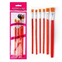 Nailono guašo ir akvarelės teptukų rinkinys: Aliejinės, akrilinės tapybos plokšti teptukai su raudonais, mėlynais, juodais koteliais Red Rod 6 pcs Brush Set red
