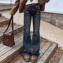 Women's Retro High Waist Distressed Micro Flare Jeans - Petite Slimming Wide Leg Autumn Trend M