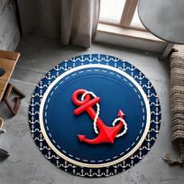 Compass Round Rug Black White Nautical Design with Directional Points Non-Slip Floor Mat for Coastal Adventure Home Decoration 80cmx80cm