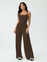 Black Camisole Waist Cinching Wide Leg Jumpsuit Set Women Fashion Style XS kava