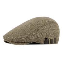 Beret Cap British Style Retro Striped Flat Top Short Brim Decorate Breathable Men Plaid Flat Newsboy Hat for Reunion kava
