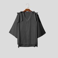 INCERUN Men 3/4 Flare Sleeve Mesh See Through Loose Party Club Shirts Tops 3XL juoda