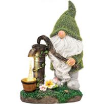 Garden Ornaments Outdoor  Funny Gnome Pumping Water with Solar Lights for Garden Decorations, Waterproof Resin Flocked Statues