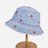Retro Denim Fisherman Hat Love Heart Embroidery Sun Protection Hat Trend Bucket Hat  Women šviesiai mėlyna spalva