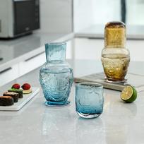 Bedside Water Carafe Set 750ml Amber Color European Vintage Water Carafe with 200ml Drinking Glass for Bedroom Dining Room gray