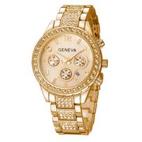 1 Pc  Watch Diamond Three Eyes Steel Belt Calendar Watch Women's Fashion Leisure Mechanical Watch beige