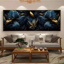 Prabangūs auksiniai sienos meno kūriniai su juodu fonu ir tamsaus gėlių drobių tapybos gėlių plakatai spaudiniai svetainės dekoravimui 20X60CM NO FRAME